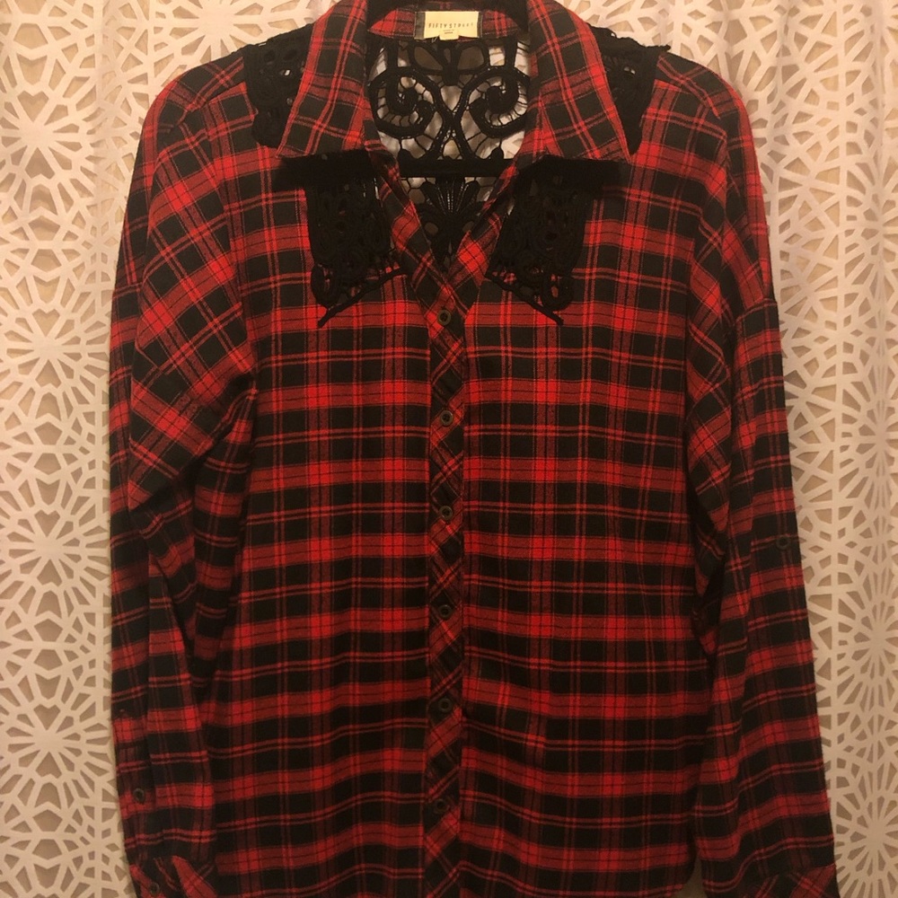 Anthropologie red flannel button down